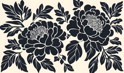Wall Mural - Chinese paper cut style monotone peony totem, Generative AI