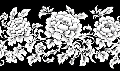 Wall Mural - Chinese paper cut style monotone peony totem, Generative AI