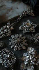 Poster - A detailed view of different types of jewelry on a table, great for commercial or editorial use