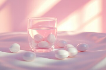 Poster - A glass of water and some eggs on a table, suitable for still life or kitchen-themed compositions