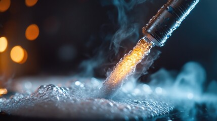 Poster - Close-up shot of clear liquid flowing out of an open bottle