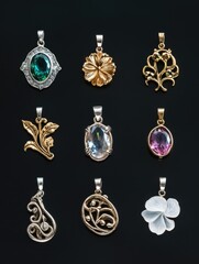 Aufkleber - A collection of various pendants arranged on a dark background, suitable for jewelry or design concepts