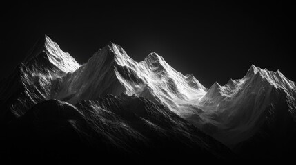 Poster - Mountain range silhouette in grayscale
