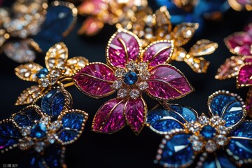 Poster - A detailed view of various colored brooches, great for jewelry or gift inspiration