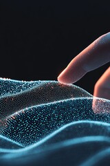 Poster - A close-up of a human finger interacting with a textured digital surface highlights the link between creativity and technological innovation