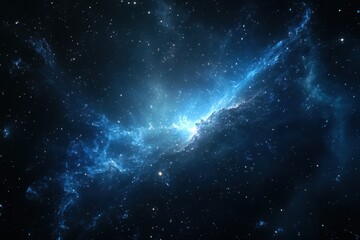 Poster - bright nebula with glowing blue and white gas in the vastness of outer space