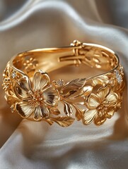 Poster - A close-up shot of a luxurious gold bracelet adorned with colorful flowers