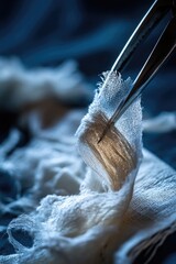 Poster - A pair of scissors cutting a piece of fabric