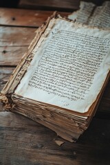 Poster - An old book sits on top of a wooden table, ready for reading or study