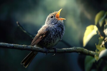 Poster - A small bird sits on the top of a tree branch, enjoying its surroundings