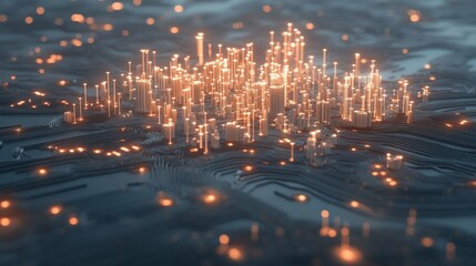 Poster - Sculptural forms rise from a dark surface, glowing with energy to represent the integration of technology and human innovation in a creative modern environment