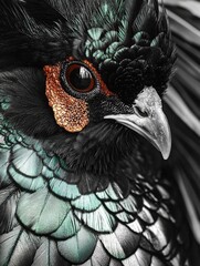 Poster - A close-up image of a bird's head with fluffy feathers, ideal for use in nature, wildlife or education context