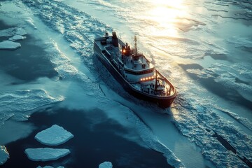Poster - A large boat navigating through calm waters