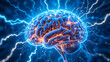 © Graphicbd - Human brain digital illustration. Electrical activity, flashes and lightning on a blue background. Digital Illustration of the Human Brain.