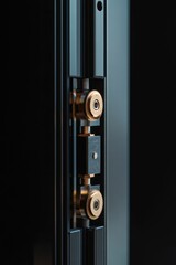Poster - A detailed shot of a metal door handle with screws and rivets, great for use in DIY or industrial settings