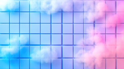 Poster - Neon grid background with soft clouds