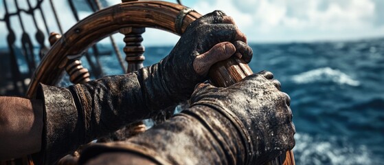 Poster - Close-up of a person grasping the steering wheel, focus on hands