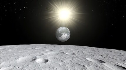 Wall Mural - A planetary landscape featuring the sun and a large moon