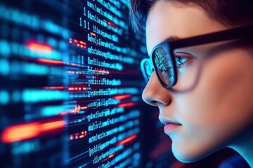 Poster - Focused Individual Analyzing Digital Code in Glasses