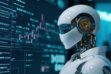 Poster - Futuristic Robot with Digital Data Interface