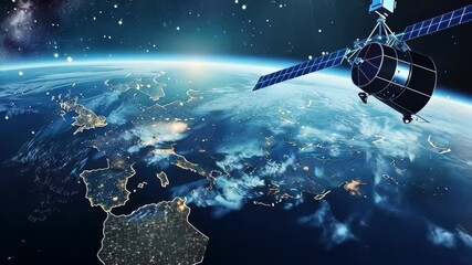 Poster - A satellite orbiting Earth highlights our technological advances, showcasing the vital role satellites play in enhancing global communication systems and networks that connect us all