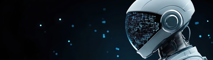 Poster - Futuristic Robot with Digital Interface and Blue Light
