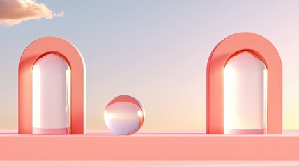 Poster - Abstract Scene with Glass Shapes and Reflection