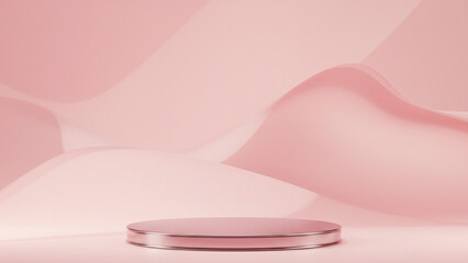 Poster - cylindrical stand podium for displaying cosmetics and product on abstract background in pink pastel colors