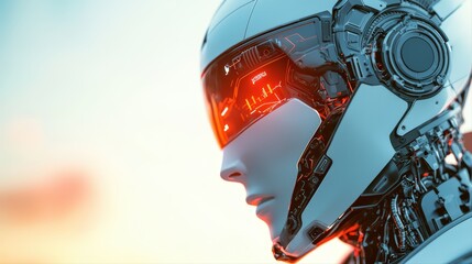 Poster - Futuristic Robot Head with Illuminated Features