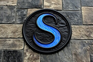 Poster - The blue capital letter S displayed on a stone wall