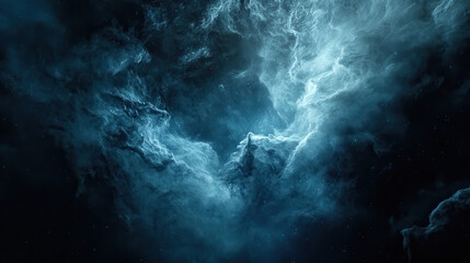Wall Mural - a minimalistic artistic interpretation of a nebula, subtle glowing dust and gas swirls in a deep nav