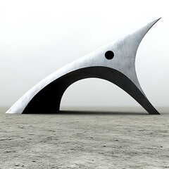 Poster - an abstract white sculpture with an opening and a sphere
