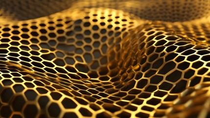 Aufkleber - Golden honeycomb texture with flowing patterns creating a dynamic visual effect