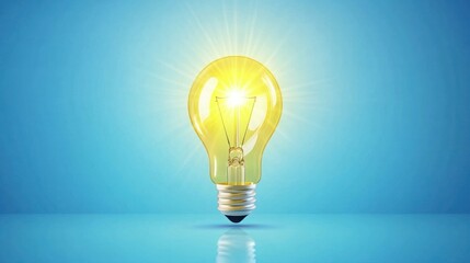 Aufkleber - Bright yellow light bulb glowing against a blue background