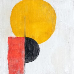 Poster - Geometric Abstraction: An eye-catching abstract composition featuring a bright yellow sun and a striking collection of black and red shapes, creating a visually interesting art piece.