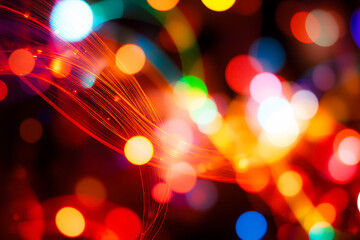 Poster - Abstract image featuring a vibrant display of blurred and colorful lights with an orange streak, creating a festive bokeh effect against a dark backdrop.