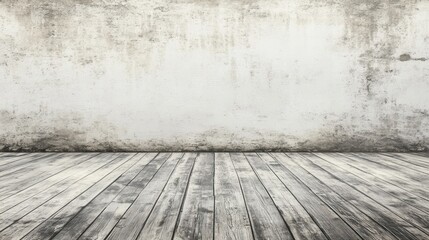 Poster - Weathered Wooden Floor with Grungy Wall Background