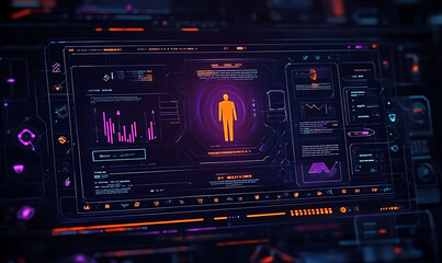 Poster - Futuristic digital interface concept featuring a smart AI assisted resource allocation tool for optimizing business and decision making , 