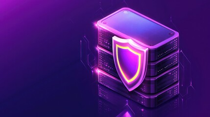 Aufkleber - Digital server stack with a security shield glowing in a purple background