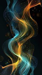 Poster - Abstract swirling golden and teal luminous waves on a dark background