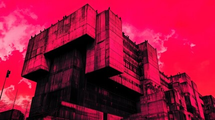 Poster - Abstract architecture with bold colors and dramatic sky
