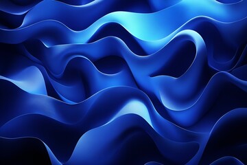 Poster - Abstract flowing blue waves with smooth curved shapes and glossy texture creating a futuristic and dynamic 3D background