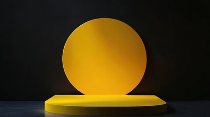 Poster - Minimalist yellow circle stage against dark background