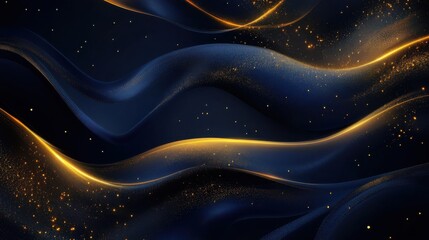 Poster - Colorful waves of fabric flow through a dark background with sparkling accents in a captivating display of light and texture