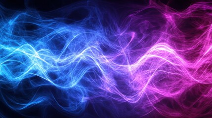 Poster - Vibrant flowing waves of blue and pink light create a dynamic visual display in a dark environment