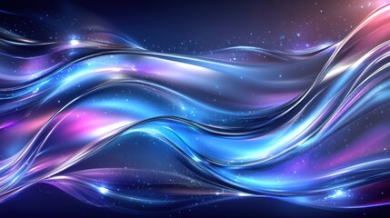 Poster - Colorful wave patterns in a cosmic background showcasing vibrant hues and shimmering lights at night