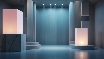 Poster - Modern interior design showcase artistic space digital rendering minimalist environment wide-angle viewpoint creative concept for innovative architecture