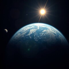 Wall Mural - generative ai earth view from space: exploration earth planet space sun moon orbit clouds ocean blue