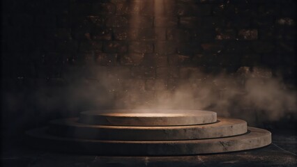 Aufkleber - an atmospheric photo showcasing a stone podium with a spotlight, ideal for product showcasing or stage presentations.