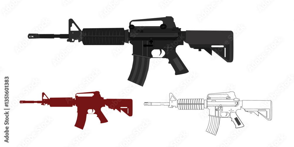 M4 carbine rifle in three distinct styles Stock Vector | Adobe Stock